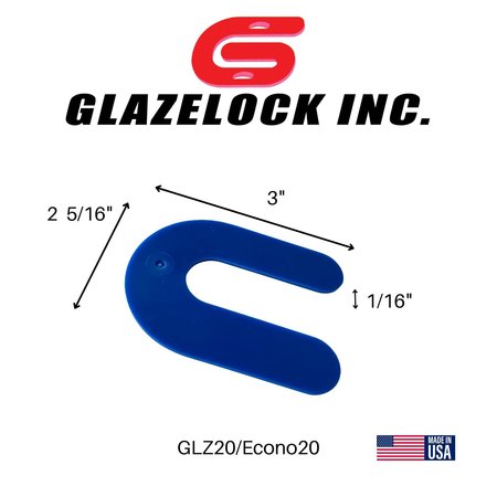 Glazelock 1/16" 3"L x 2 5/16"W 3/4" Slot, U-shaped Horseshoe Plastic Flat Shims Blue 100pc/bag Econo20